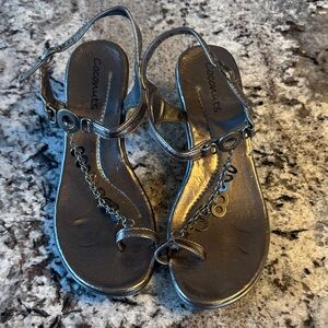 Coconuts by Matisse Bronze Metallic Chain T-Strap Slingback Sandals